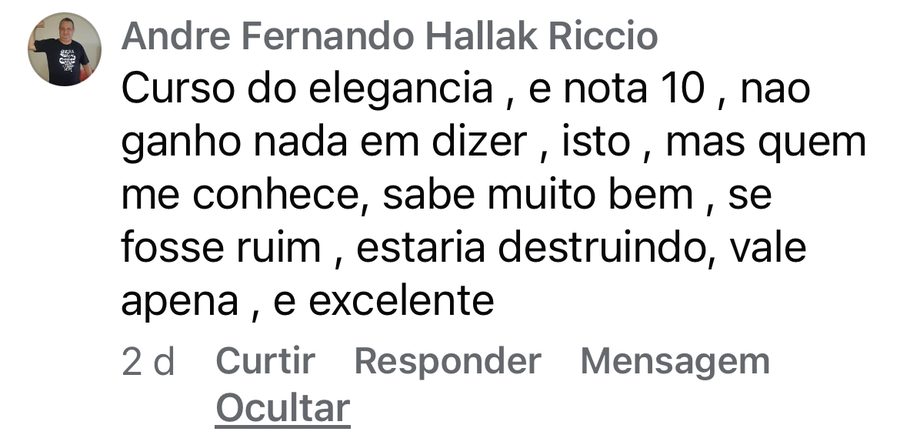 Comentário de André Riccio: curso nota 10, vale a pena, é excelente